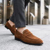 Bond | Water - Resistant Dark Brown Suede Penny Loafers - Montrell