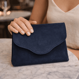 Marisa | Navy Suede Clutch Bag with Removable Chain and Wrist Straps - Montrell