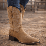 Samantha | Brown Pink Wide Square Toe Western Boot - Montrell