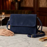 Marisa | Navy Suede Clutch Bag with Removable Chain and Wrist Straps - Montrell