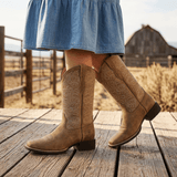 Samantha | Brown Pink Wide Square Toe Western Boot - Montrell