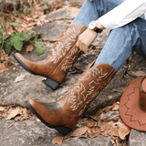 Soren | Brown Beige Wide Square Toe Western Boot - Montrell