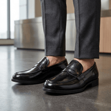 Evander | Leather Penny Loafers | Men’s Black Loafers - Montrell