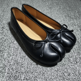 Chic Atelier | Black Microfiber Leather Women’s Bow Detail Tabi Flats - Montrell