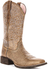 Samantha | Brown Pink Wide Square Toe Western Boot - Montrell