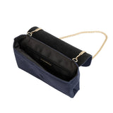 Marisa | Navy Suede Clutch Bag with Removable Chain and Wrist Straps - Montrell