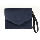 Marisa | Navy Suede Clutch Bag with Removable Chain and Wrist Straps - Montrell